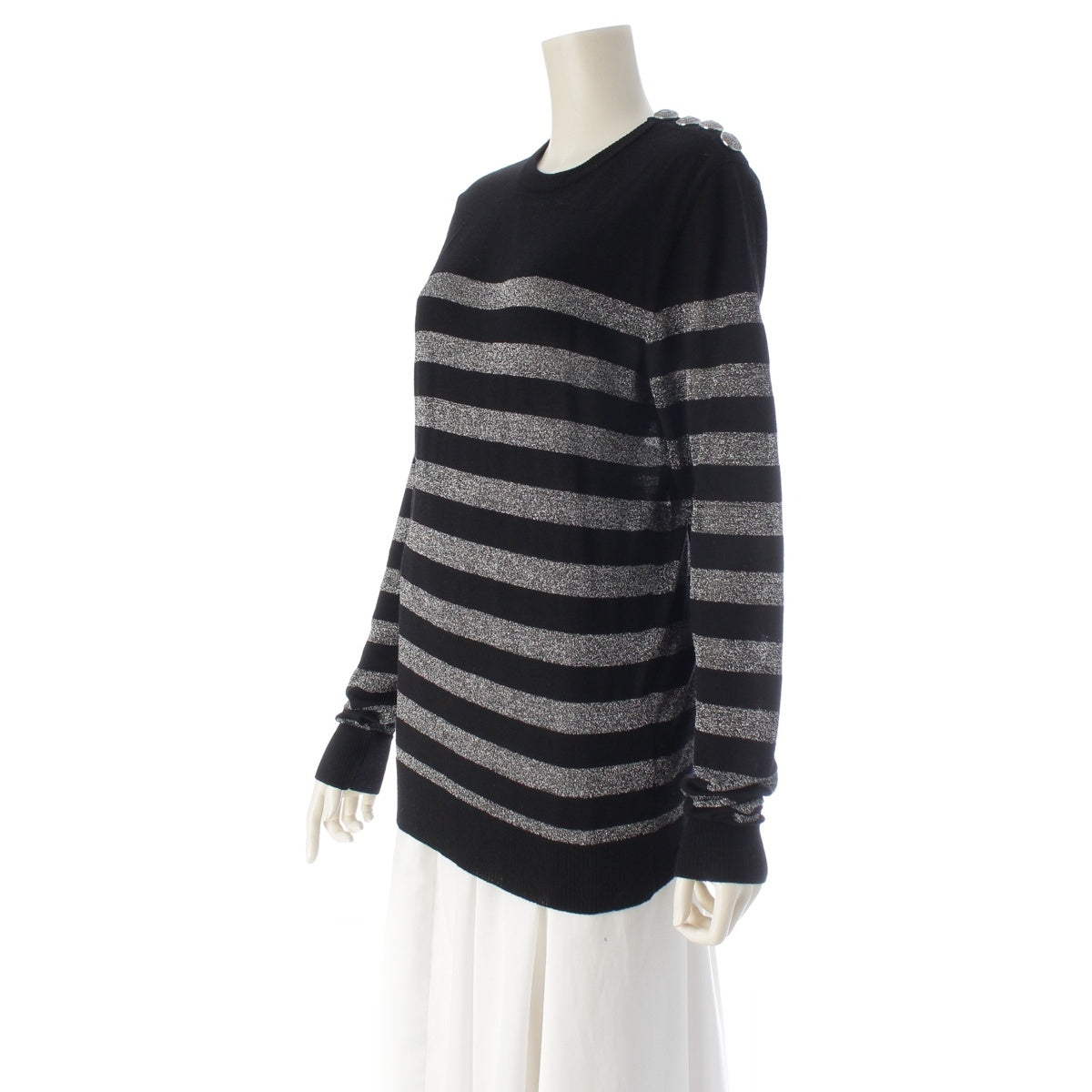 BALMAIN wool Line design glitter crew neck marine style top sweater W8H6304M259 Black Silver S