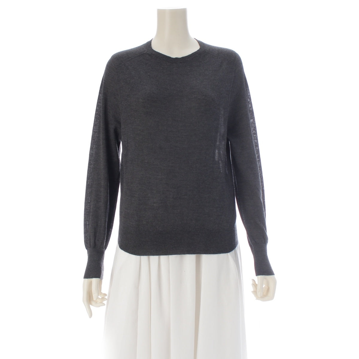 THE ROW Elmira cashmere Crew neck long sleeve knit sweater tops 7615-Y345 Charcoal gray S