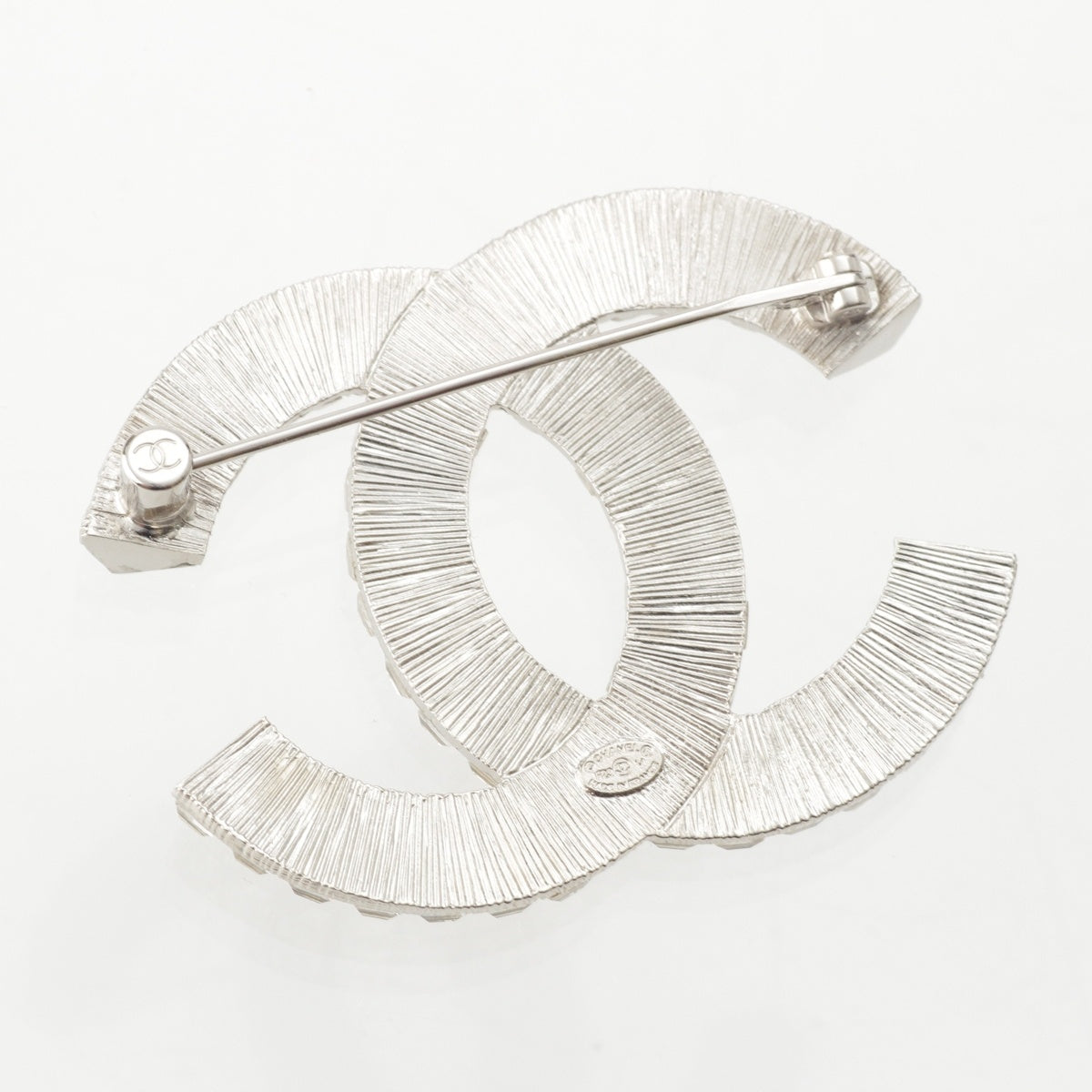 CHANEL 23V COCO Mark rhinestone Brooch Accessories Silver clear