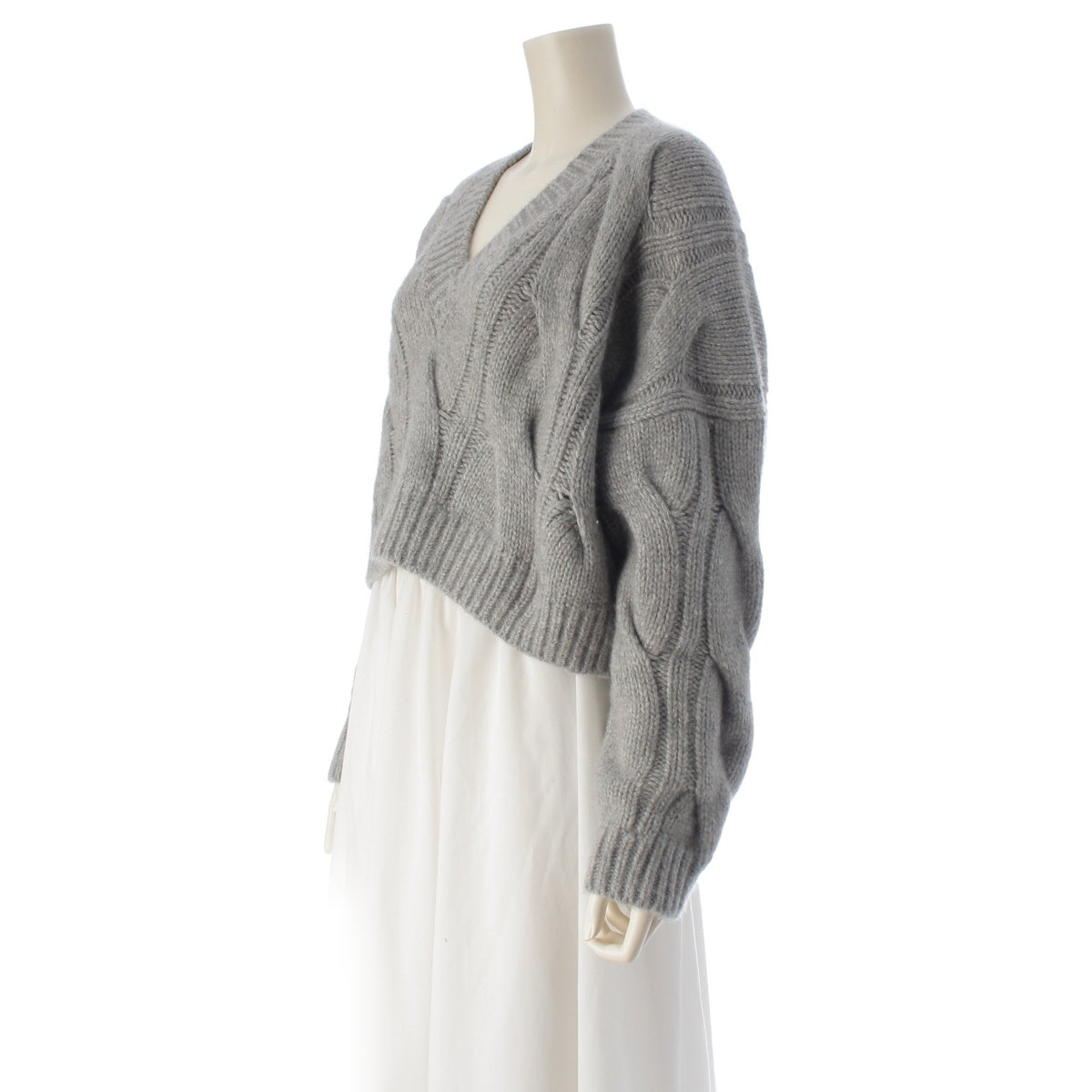CELINE cashmere V-neck cable knit sweater Cropped top, long sleeves 2AF74086U gray S