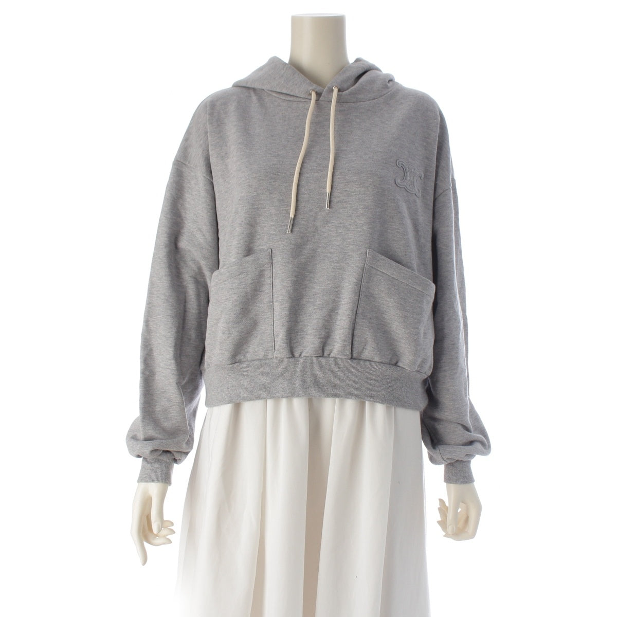 CELINE cotton cashmere Triomphe Logo Patch Pocket Hoodie Parker Long sleeve 2Y769450I gray S