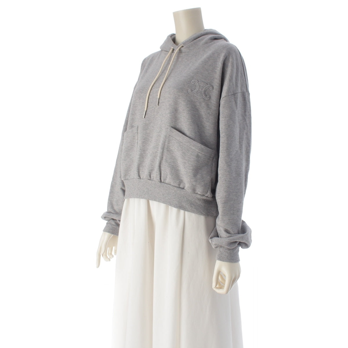 CELINE cotton cashmere Triomphe Logo Patch Pocket Hoodie Parker Long sleeve 2Y769450I gray S