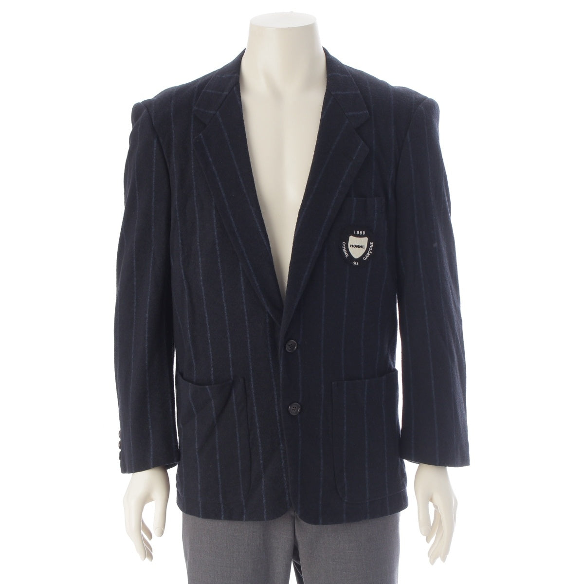 COMME des GARCONS HOMME cotton Emblem embroidery stripe 2B tailored jacket outer Navy x blue M
