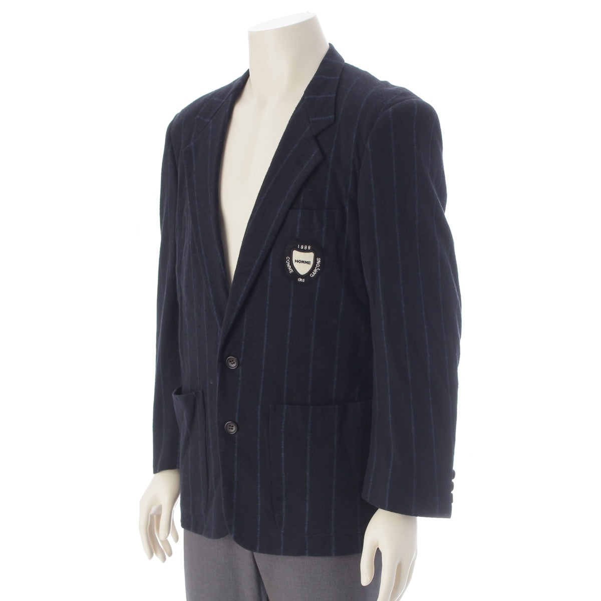 COMME des GARCONS HOMME cotton Emblem embroidery stripe 2B tailored jacket outer Navy x blue M
