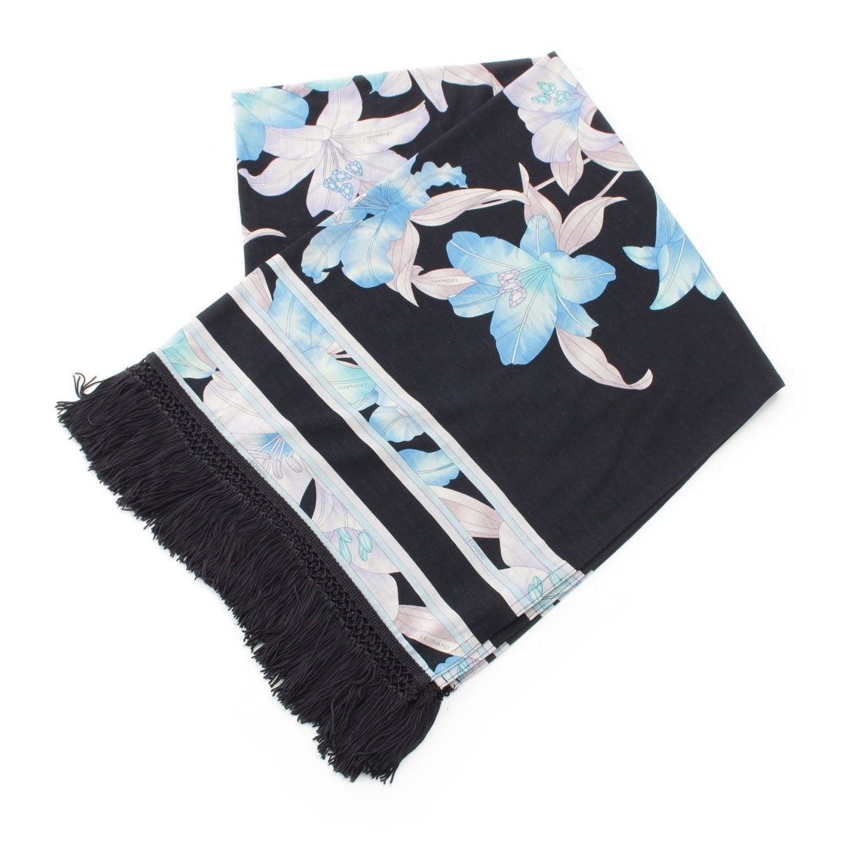 LEONARD Wool silk floral fringe Stall Black x blue