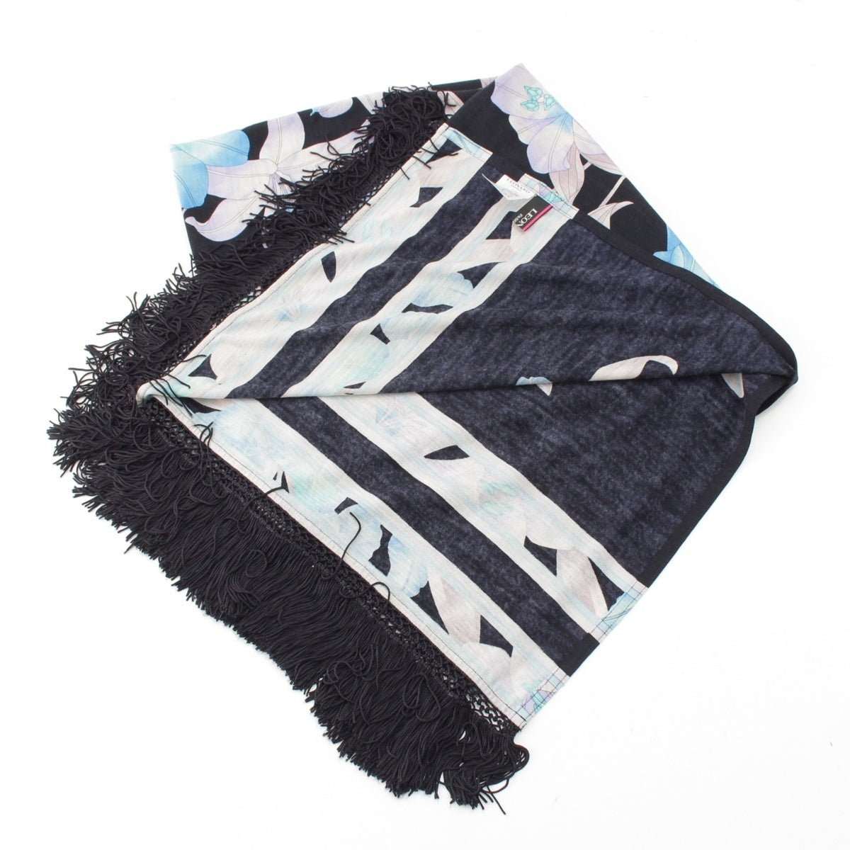 LEONARD Wool silk floral fringe Stall Black x blue
