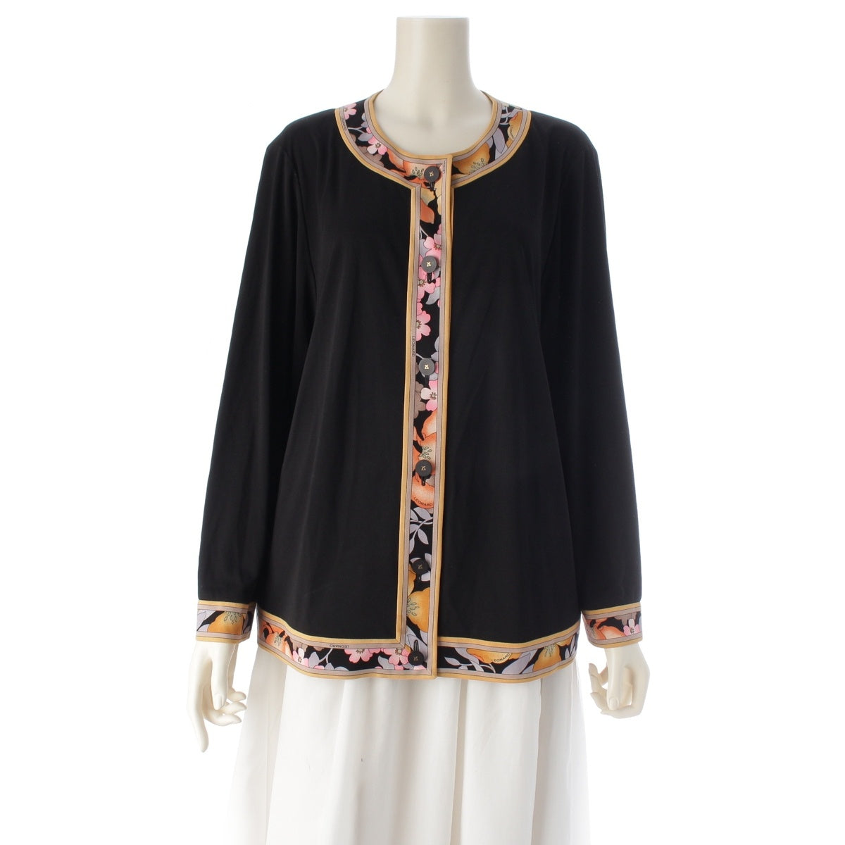 LEONARD Cancan floral print jacket cardigan Black x orange LL