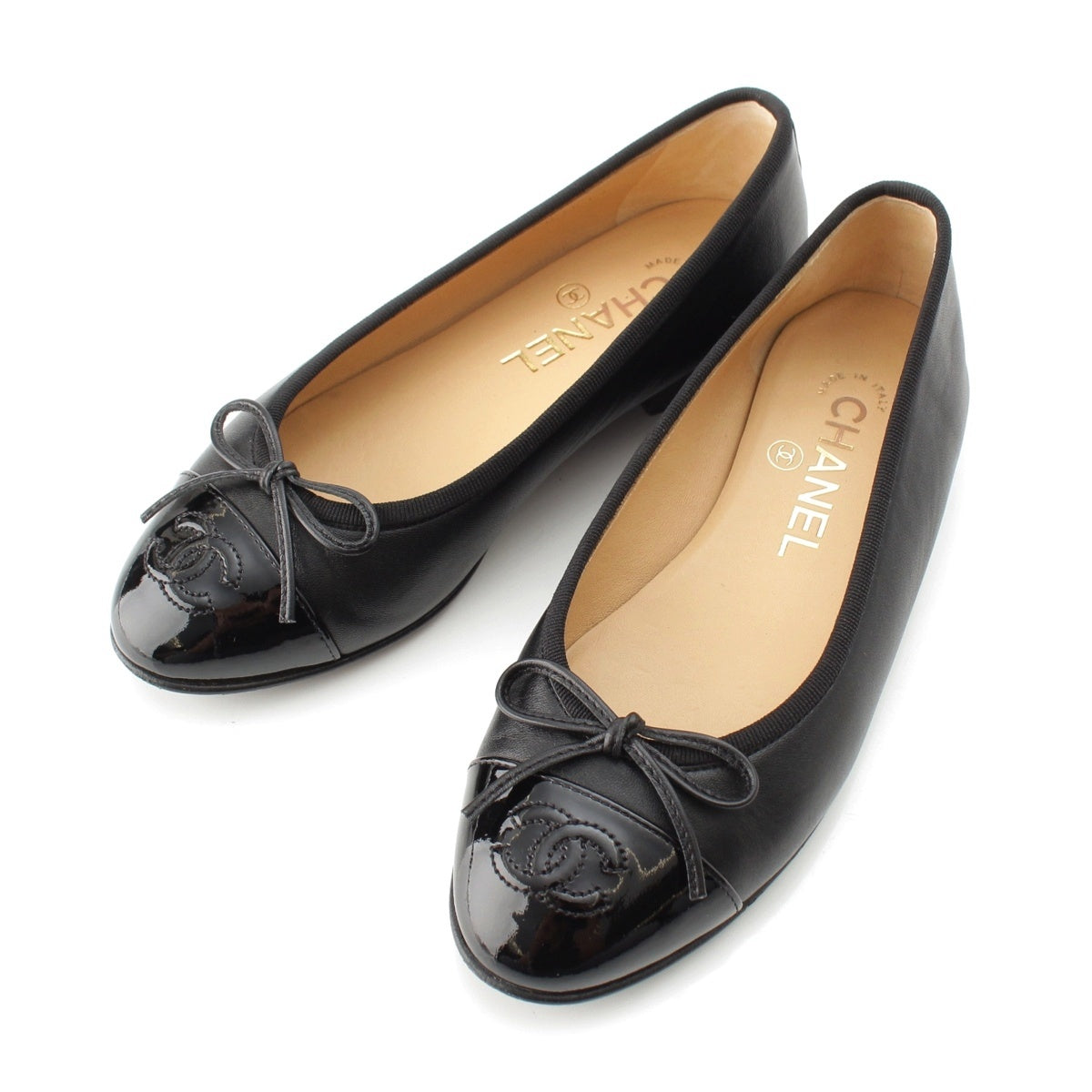 CHANEL leather COCO Mark Flat Ballet shoes black 34 1/2