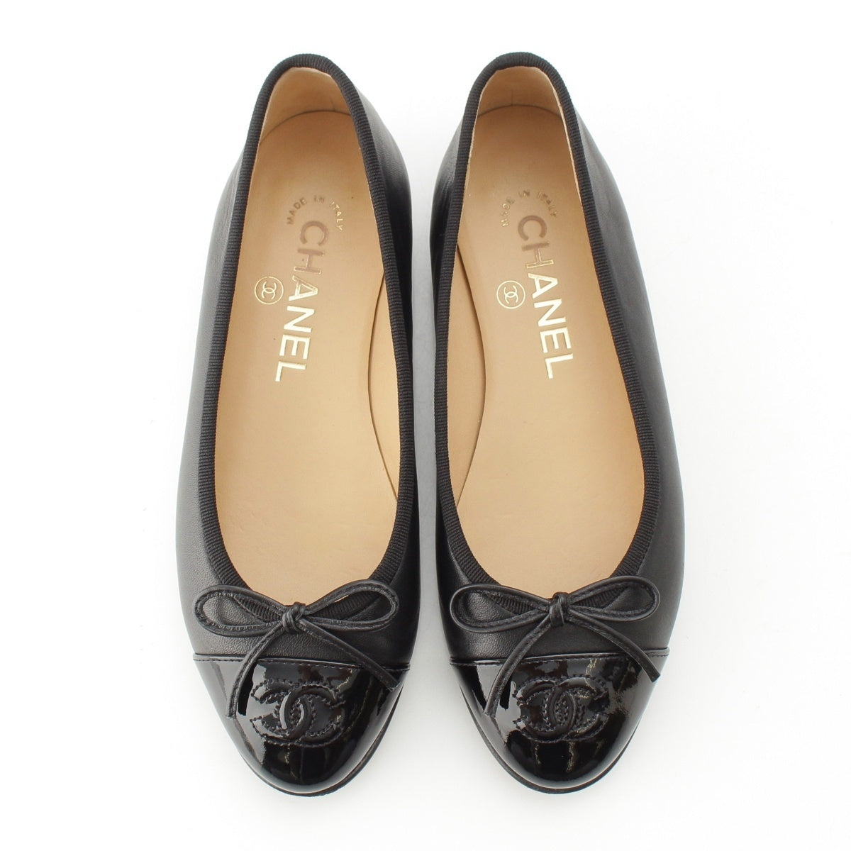 CHANEL leather COCO Mark Flat Ballet shoes black 34 1/2