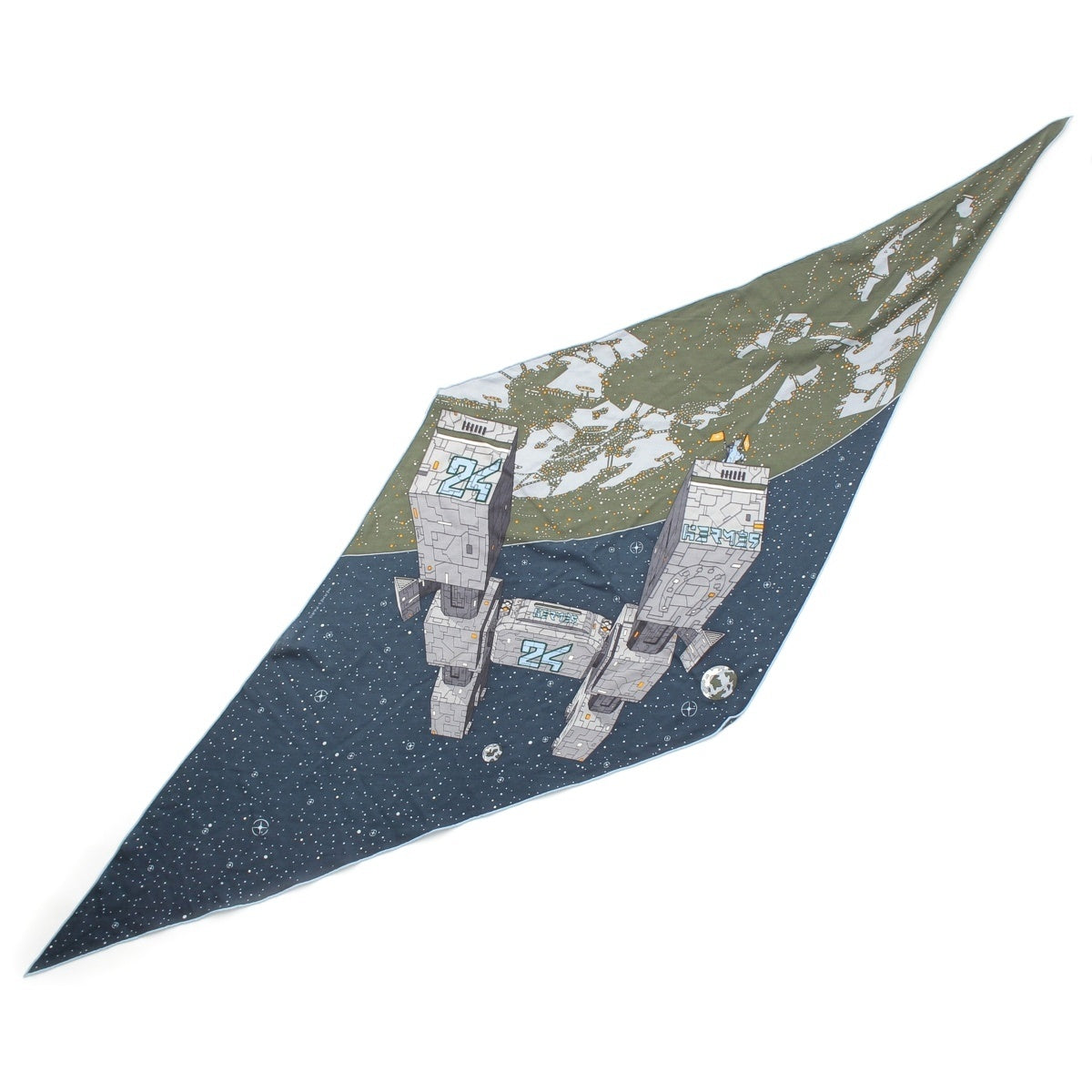 HERMES Lozenges cashmere silk Odyssey Spaceship Diamond-Shaped Large Print Stall Kasisir Navy multi-color