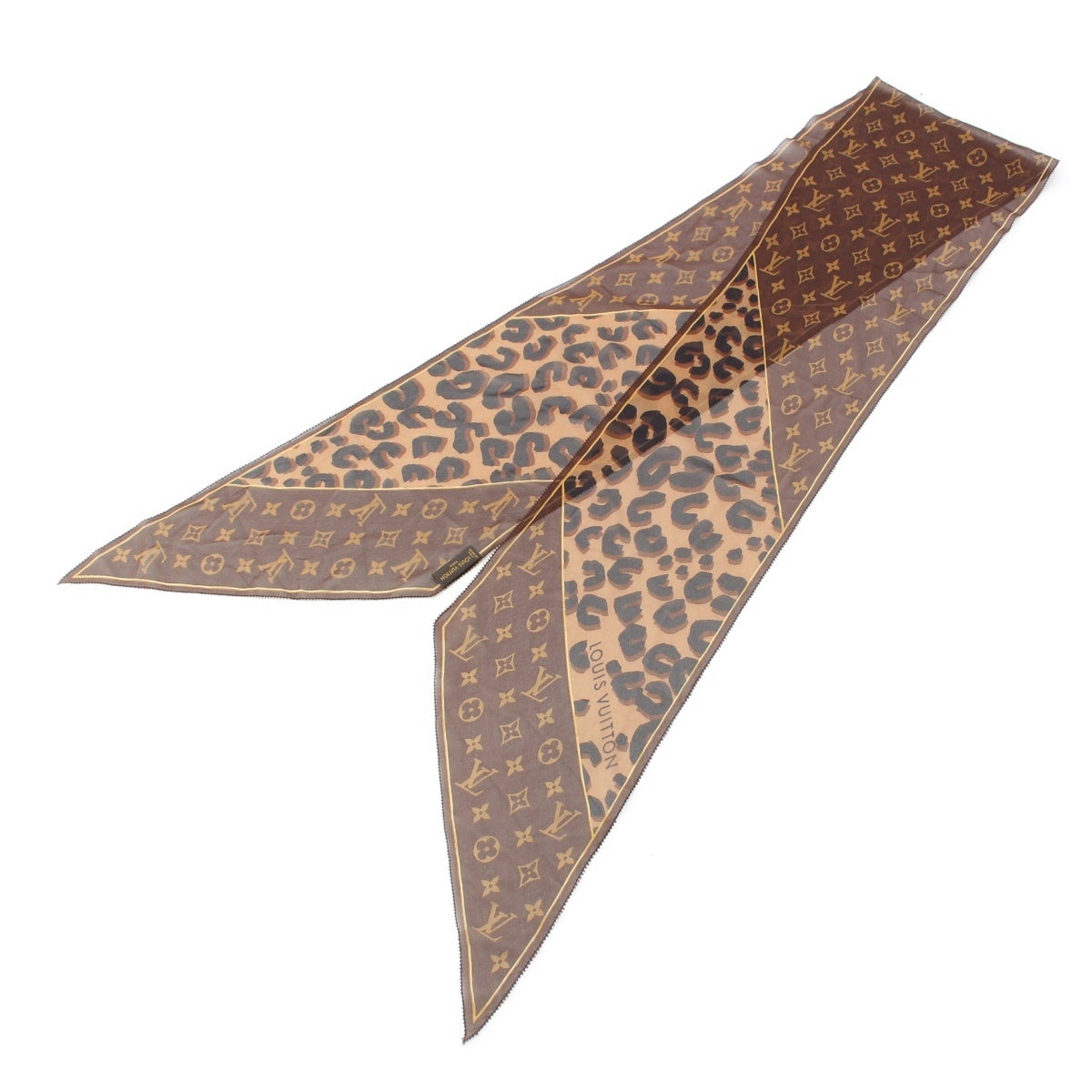 LOUIS VUITTON silk Monogram Leopard Sheer scarf 401910 Brown