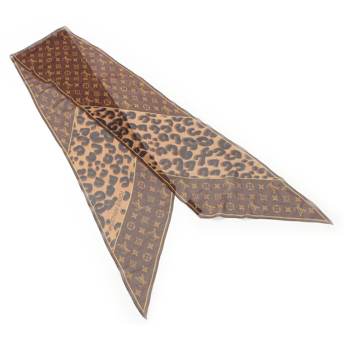 LOUIS VUITTON silk Monogram Leopard Sheer scarf 401910 Brown
