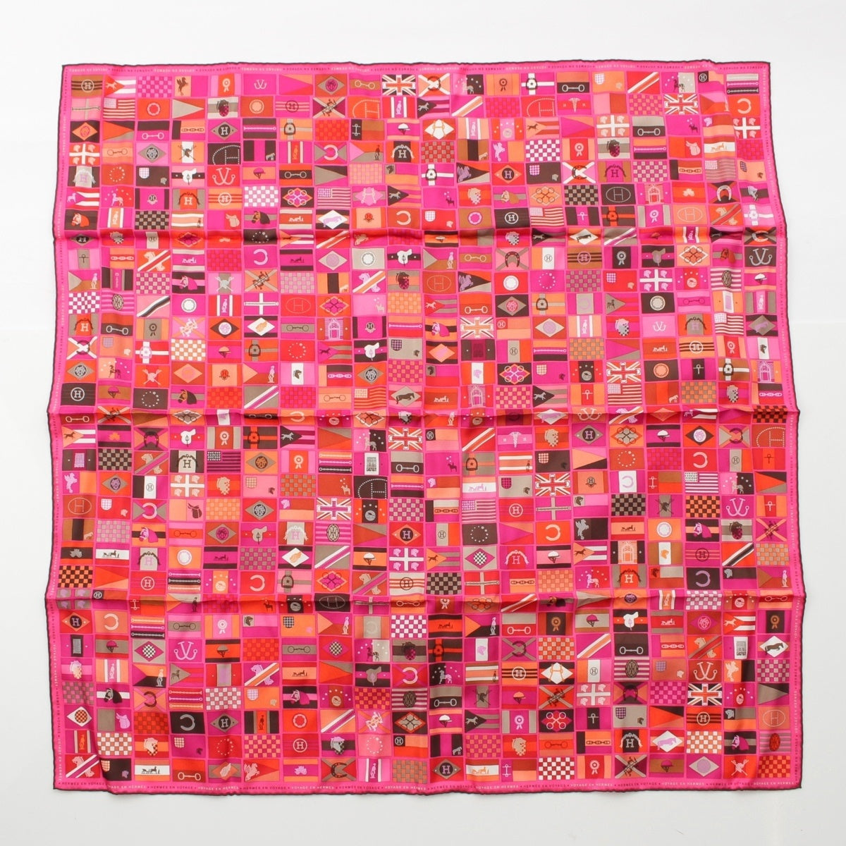 HERMES silk VOYAGE (Voyage) National Flag scarf pink