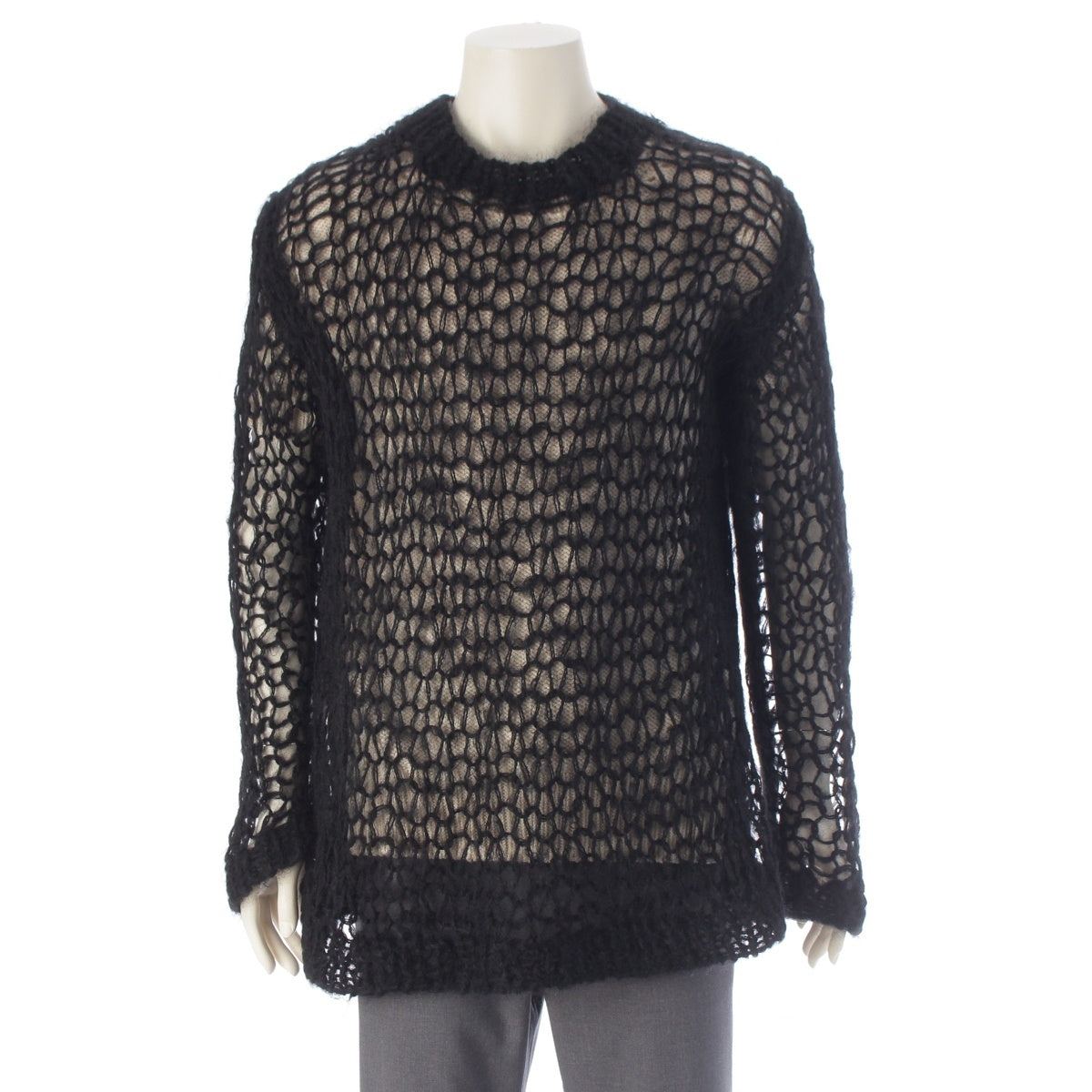 JUNYA WATANABE Wool silk Crochet knit Long sleeve top JD-N018 Black Ivory S