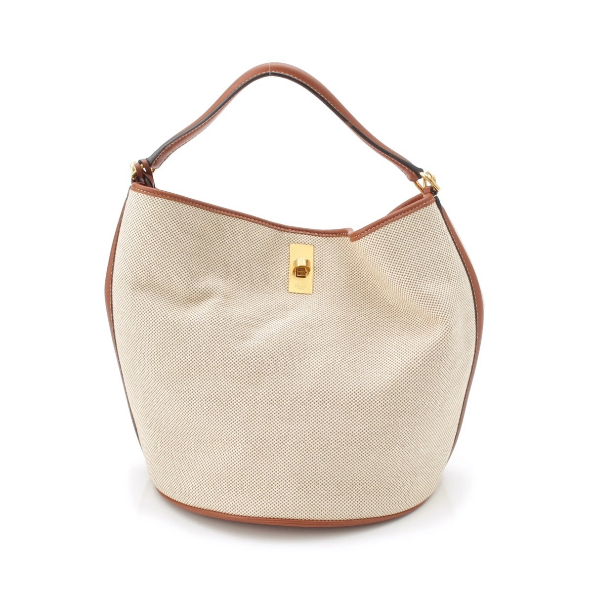 CELINE Seize 16 canvas bucket Handbag 2WAY Shoulder Ivoryx brown