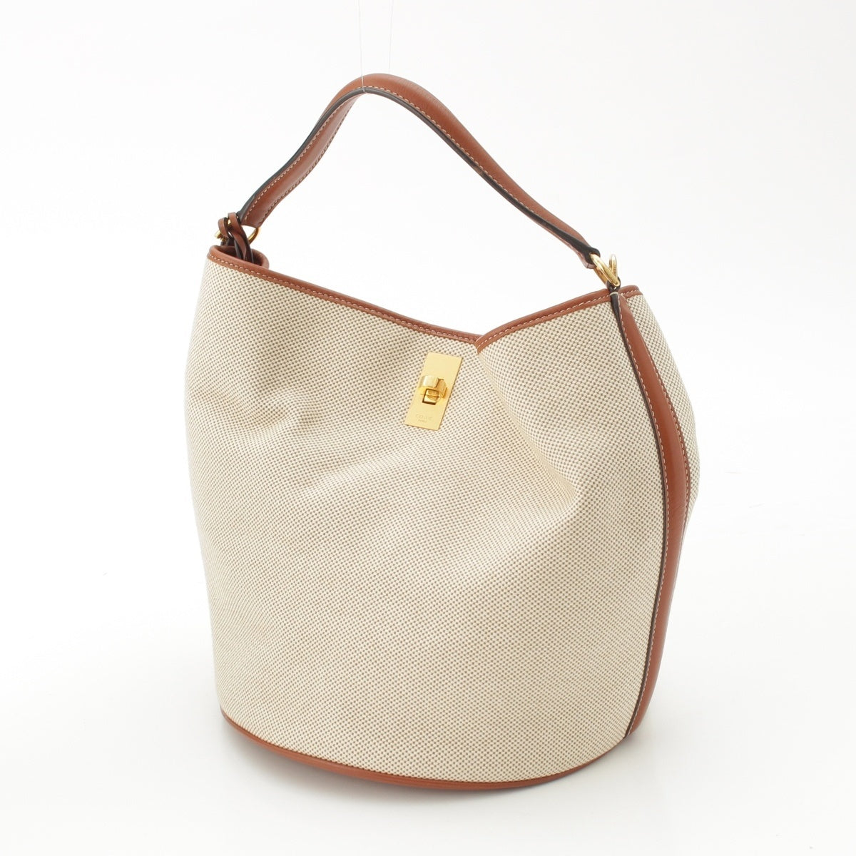 CELINE Seize 16 canvas bucket Handbag 2WAY Shoulder Ivoryx brown