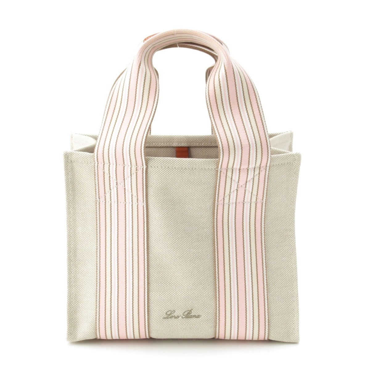 Loro Piana Suitcase Stripe Canvas Linen Cotton Handbag 2WAY Shoulder Green Pink Brown