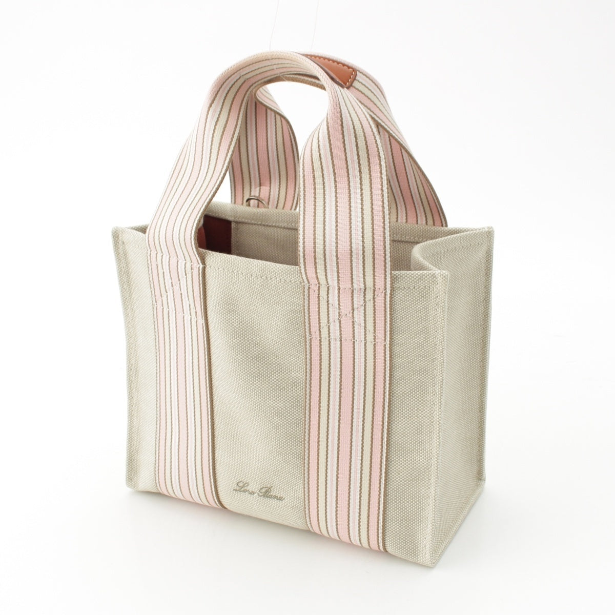 Loro Piana Suitcase Stripe Canvas Linen Cotton Handbag 2WAY Shoulder Green Pink Brown