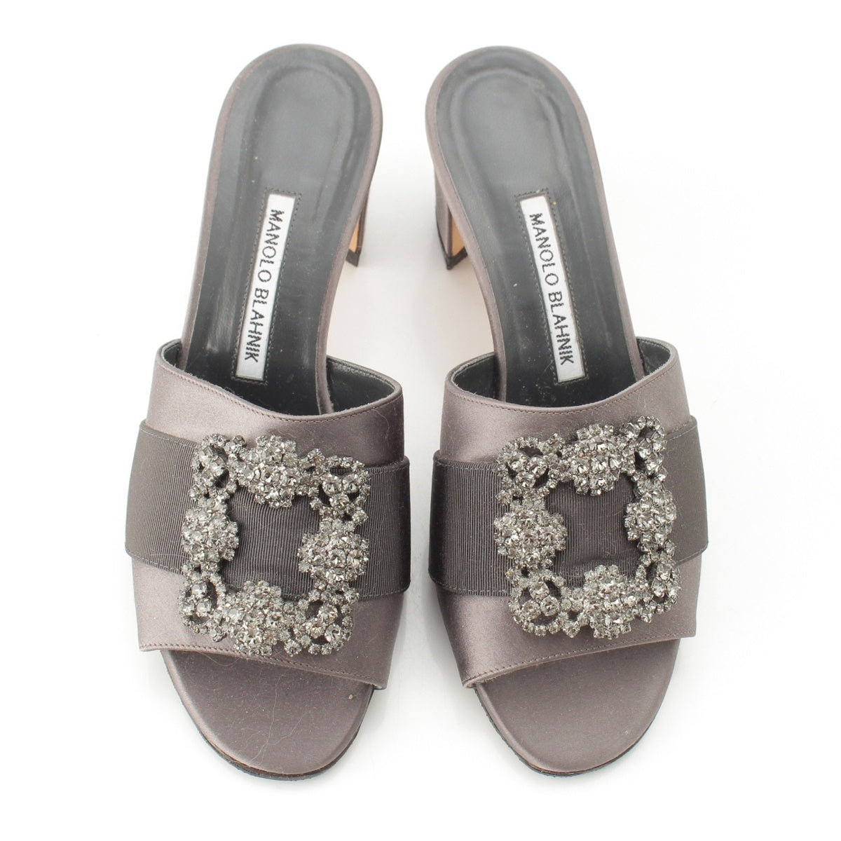MANOLO BLAHNIK MARTANEW Satin bijou Sandals gray 38