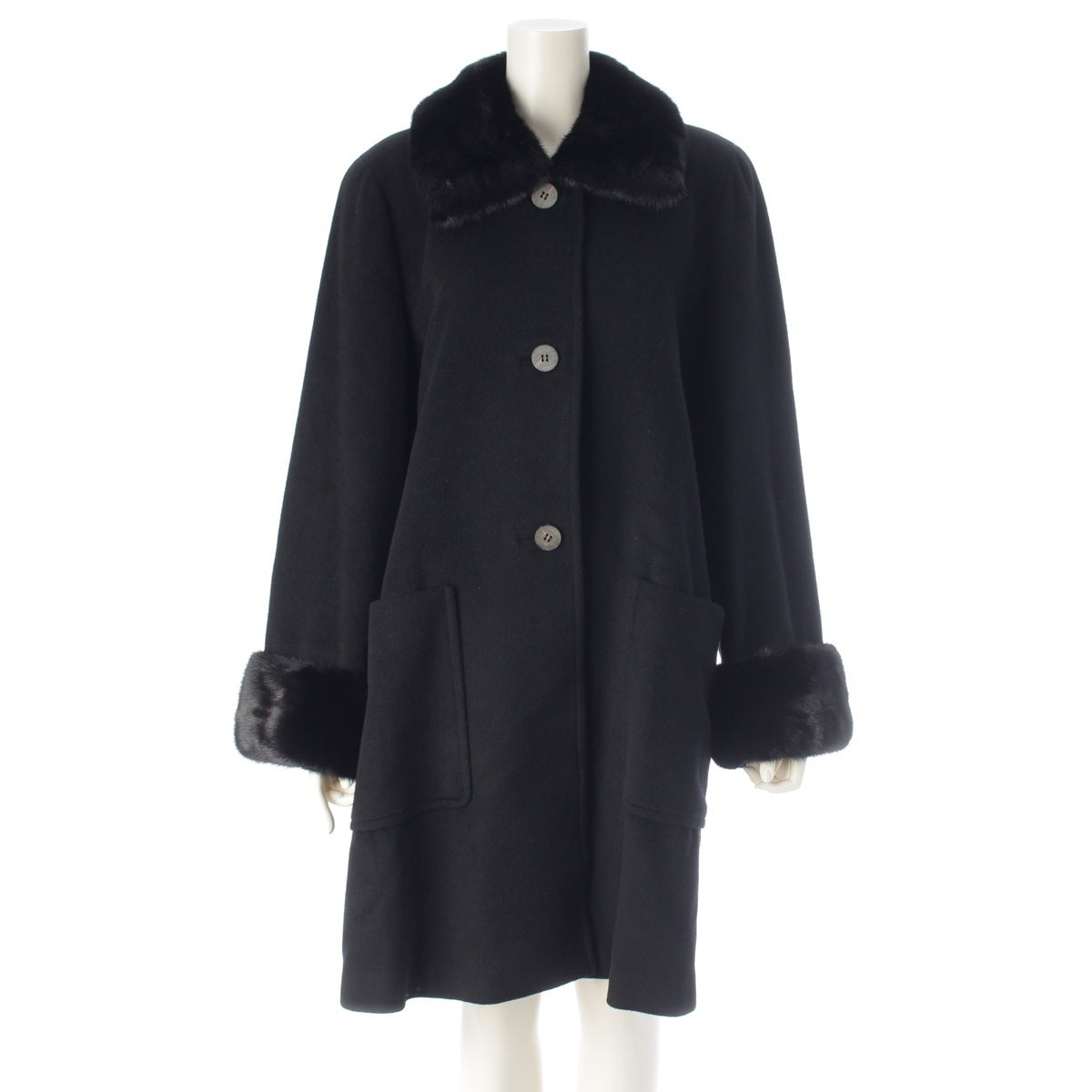 FOXEY cashmere fur outer coat 6640-AC9715 black F