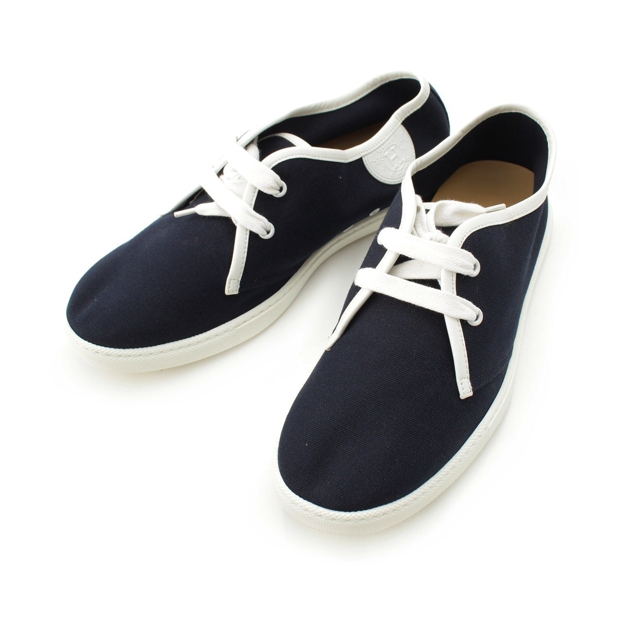 HERMES Bookplate canvas sneakers shoes Navy 41