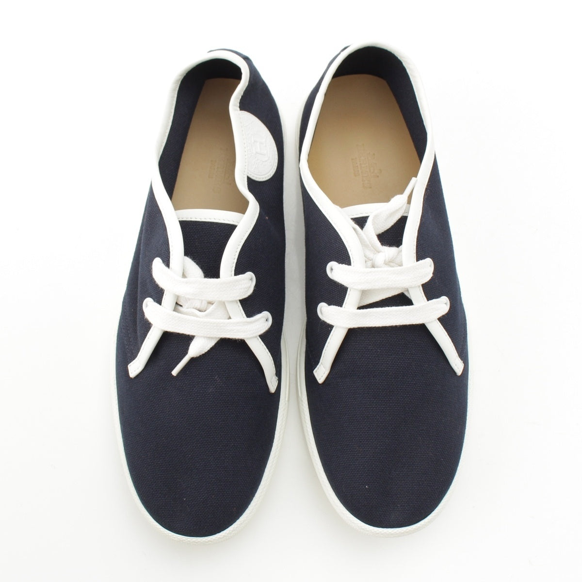 HERMES Bookplate canvas sneakers shoes Navy 41