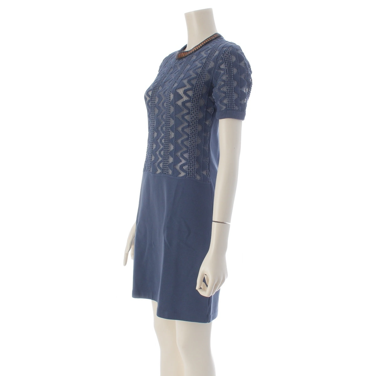 LOUIS VUITTON by Nicolas Ghesquière cotton Short-sleeved stretch lace trim one piece RW151B F7KD33OIR Light blue orange XS
