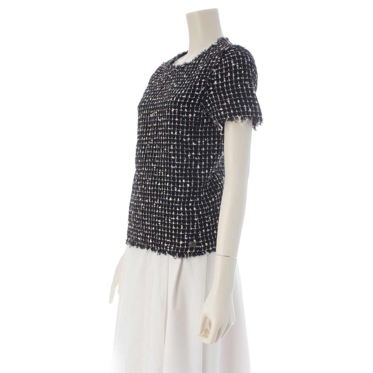 CHANEL Wool nylon Short Sleeve Tweed tops P39611 Black White 34