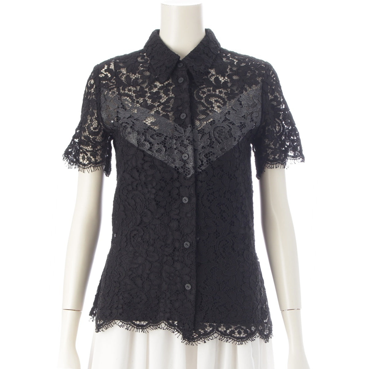 LOUIS VUITTON by NICOLAS GHESQUIERE Lace Short Sleeve blouse Shirt tops RW172W black 34