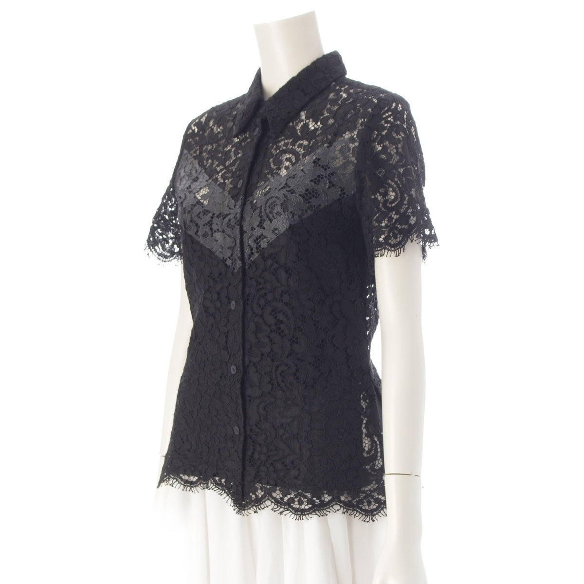 LOUIS VUITTON by NICOLAS GHESQUIERE Lace Short Sleeve blouse Shirt tops RW172W black 34