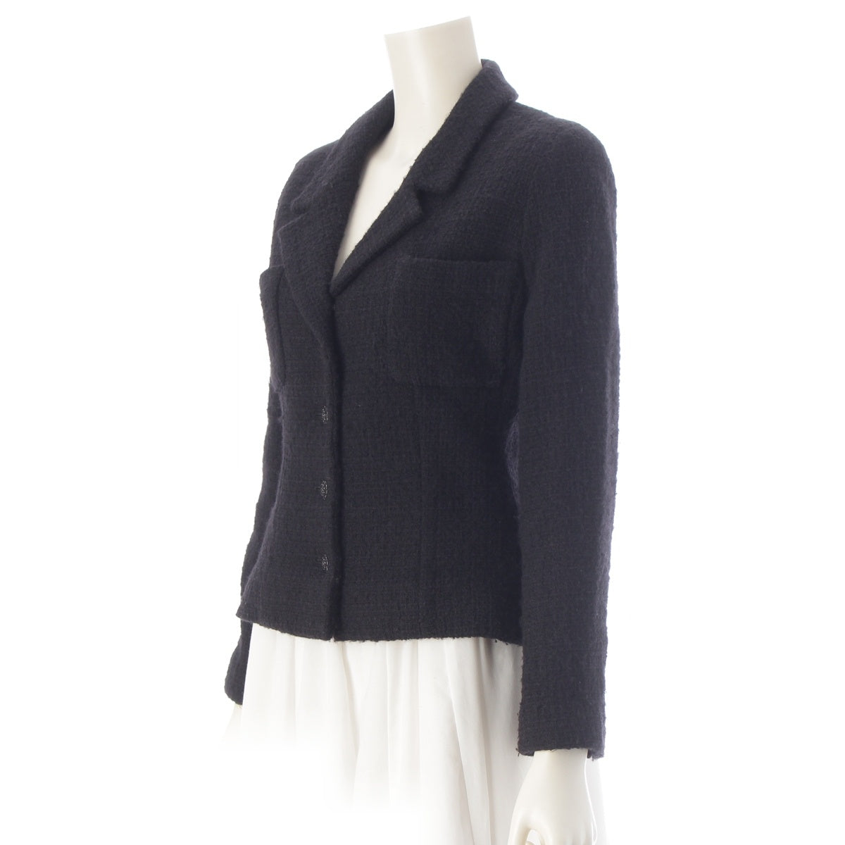 CHANEL wool angora blend Tweed camellia button tailored jacket outer P18924 black 38