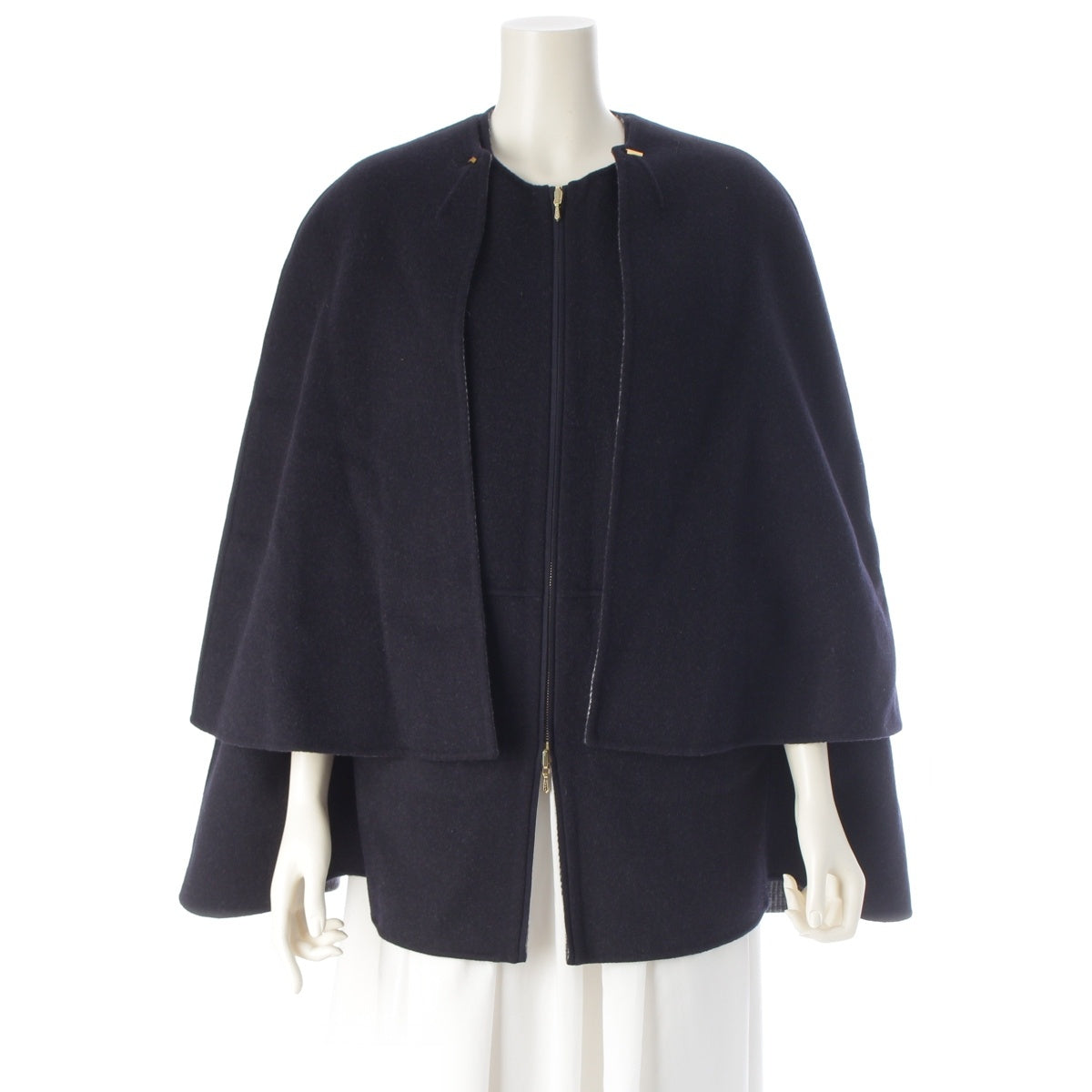Drawer wool Reversible double zip poncho coat 6522-299-0741 Navy gray black 36