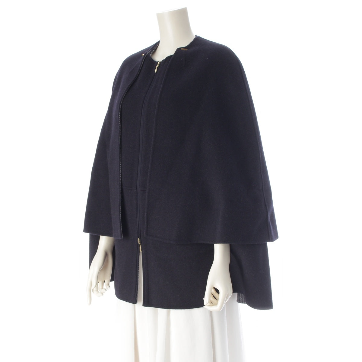 Drawer wool Reversible double zip poncho coat 6522-299-0741 Navy gray black 36