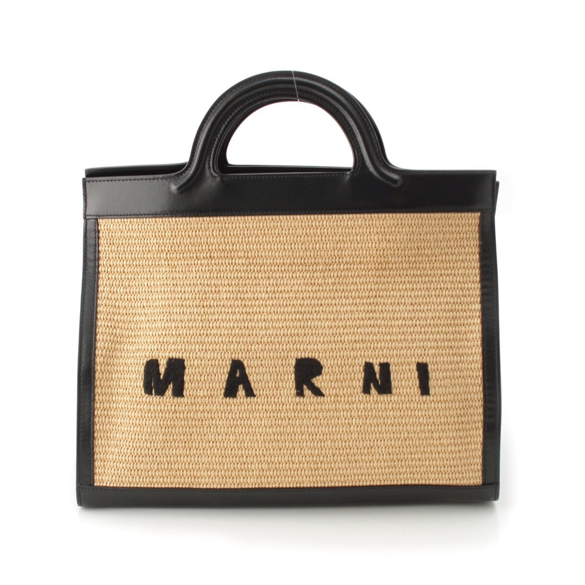 MARNI Tropicália Leather Cotton Canvas 2WAY Handbag Beige black