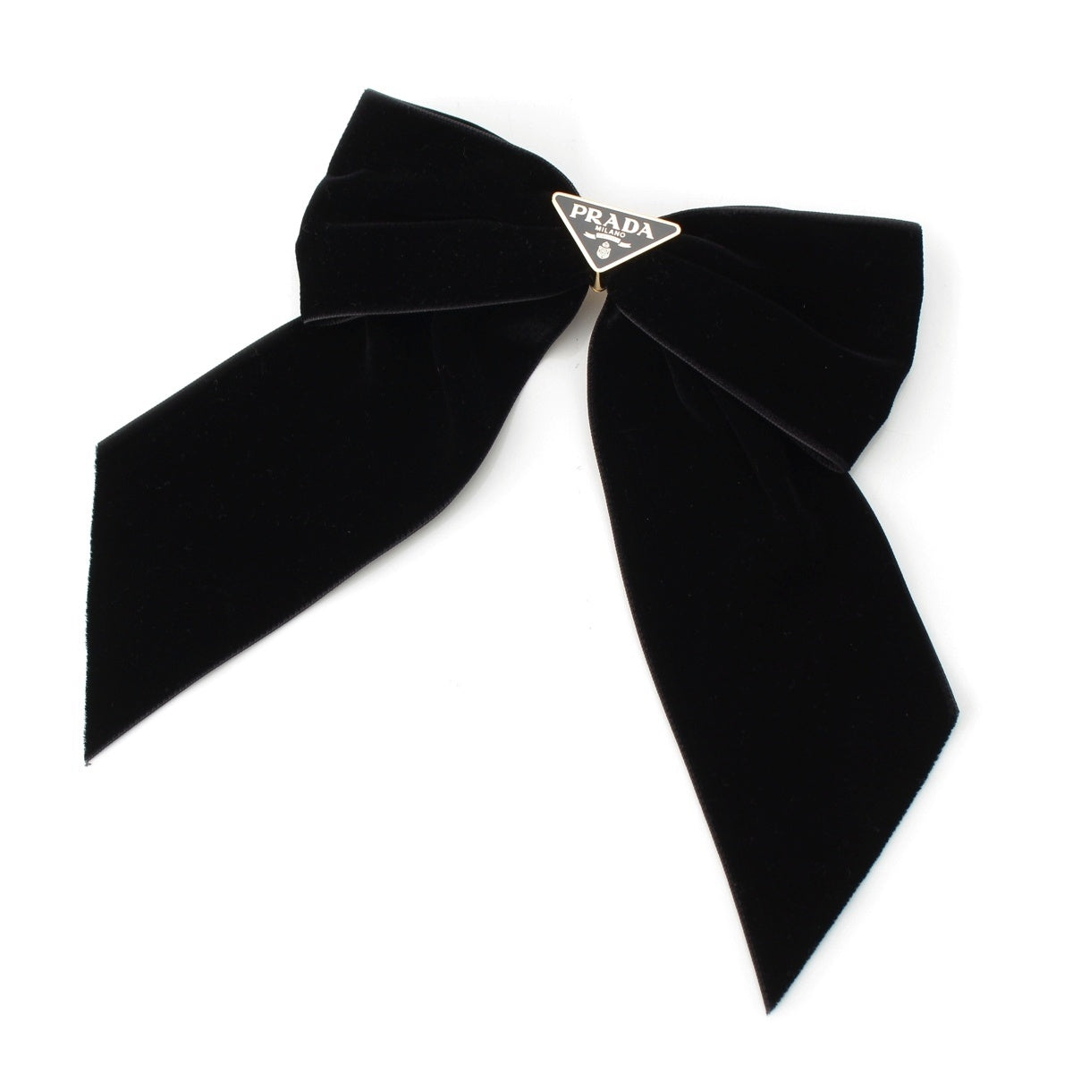 PRADA Velor Triangle Logo Big Ribbon Barrette hair accessory black