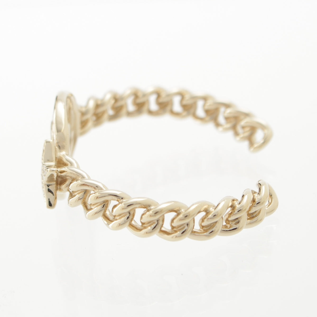 CHANEL COCO Mark Star Rhinestone Chain Bangle Silver