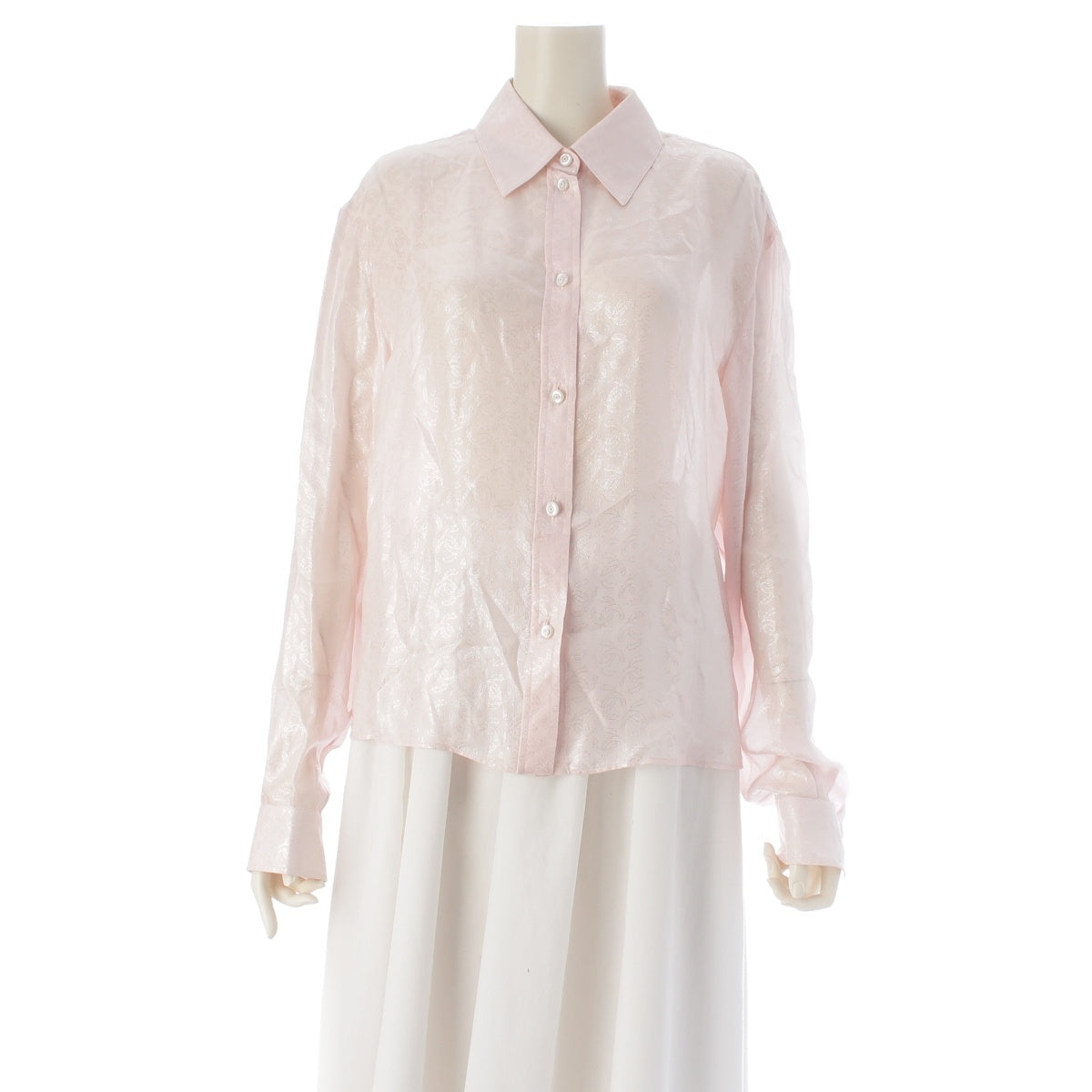 CHANEL silk COCO Mark Jacquard blouse shirt P79092 pink 38