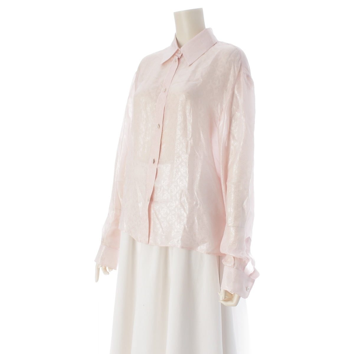 CHANEL silk COCO Mark Jacquard blouse shirt P79092 pink 38