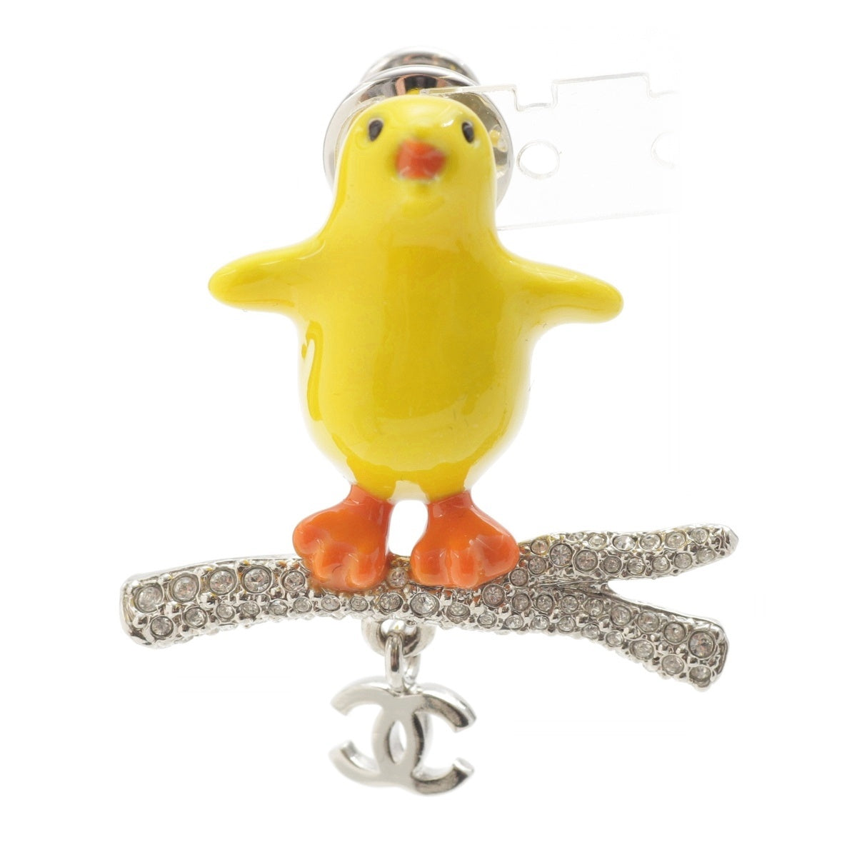 CHANEL COCO Mark Chick Rhinestone Pin Brooch ABH519 Silverx yellow