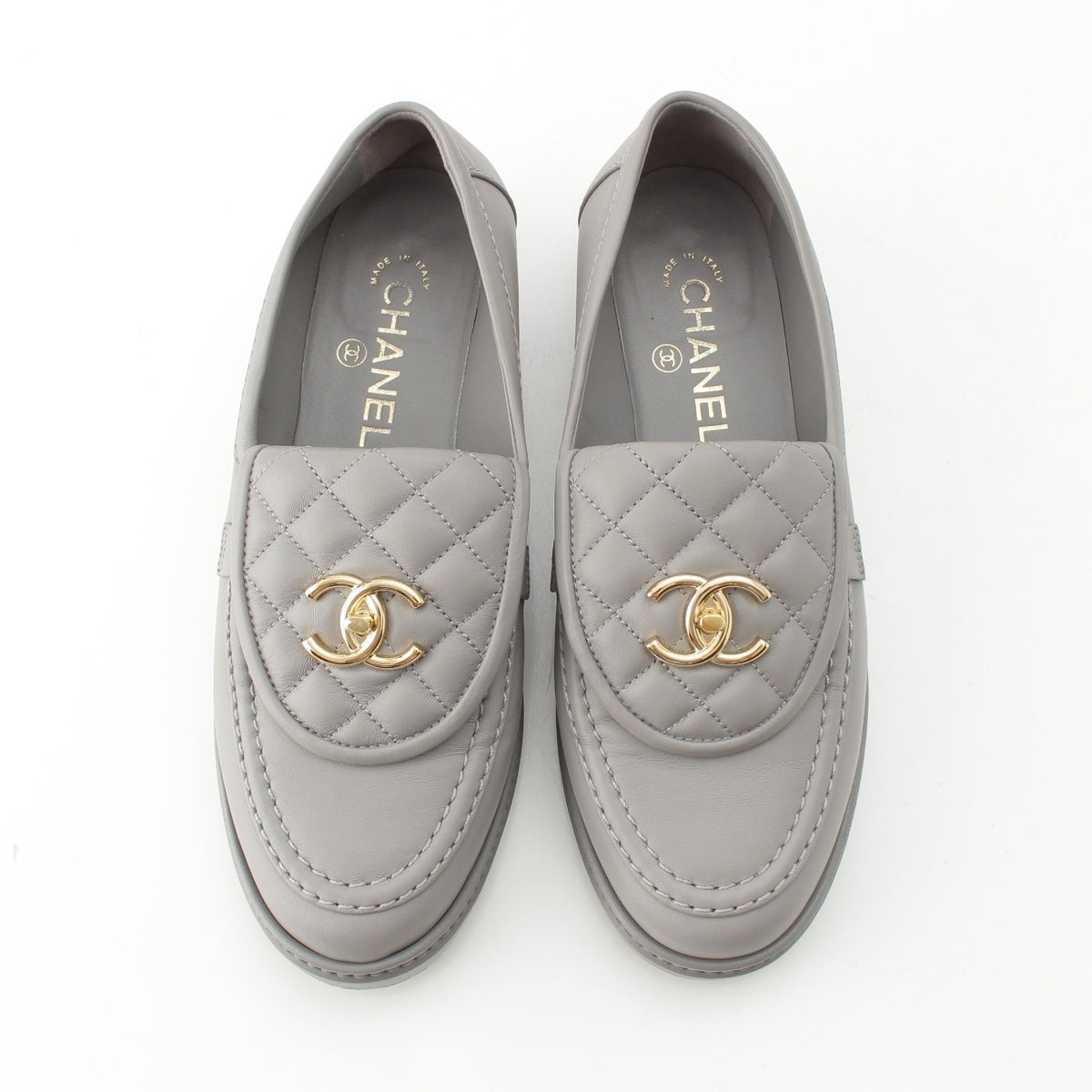 CHANEL Matrasse leather Turn lock loafers leather shoes shoes G45474 gray 38C