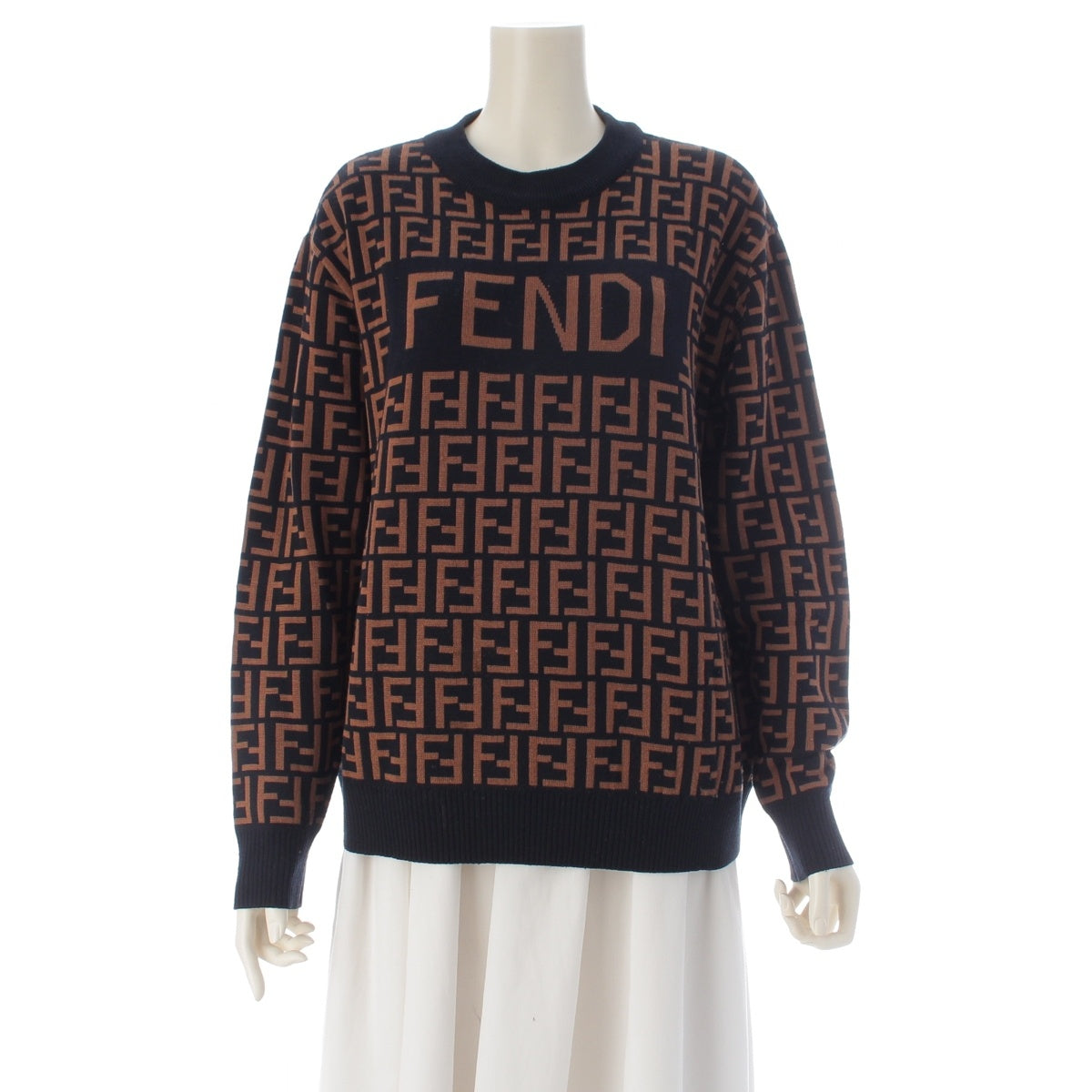 FENDI wool Zucca logo knit sweater Brown black