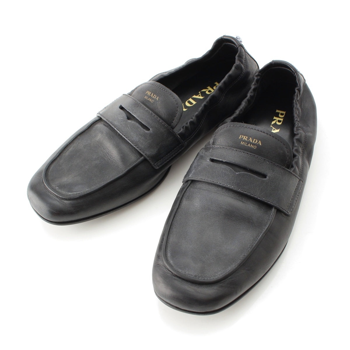 PRADA shuffle leather antique loafers 2DG158 black 37 1/2