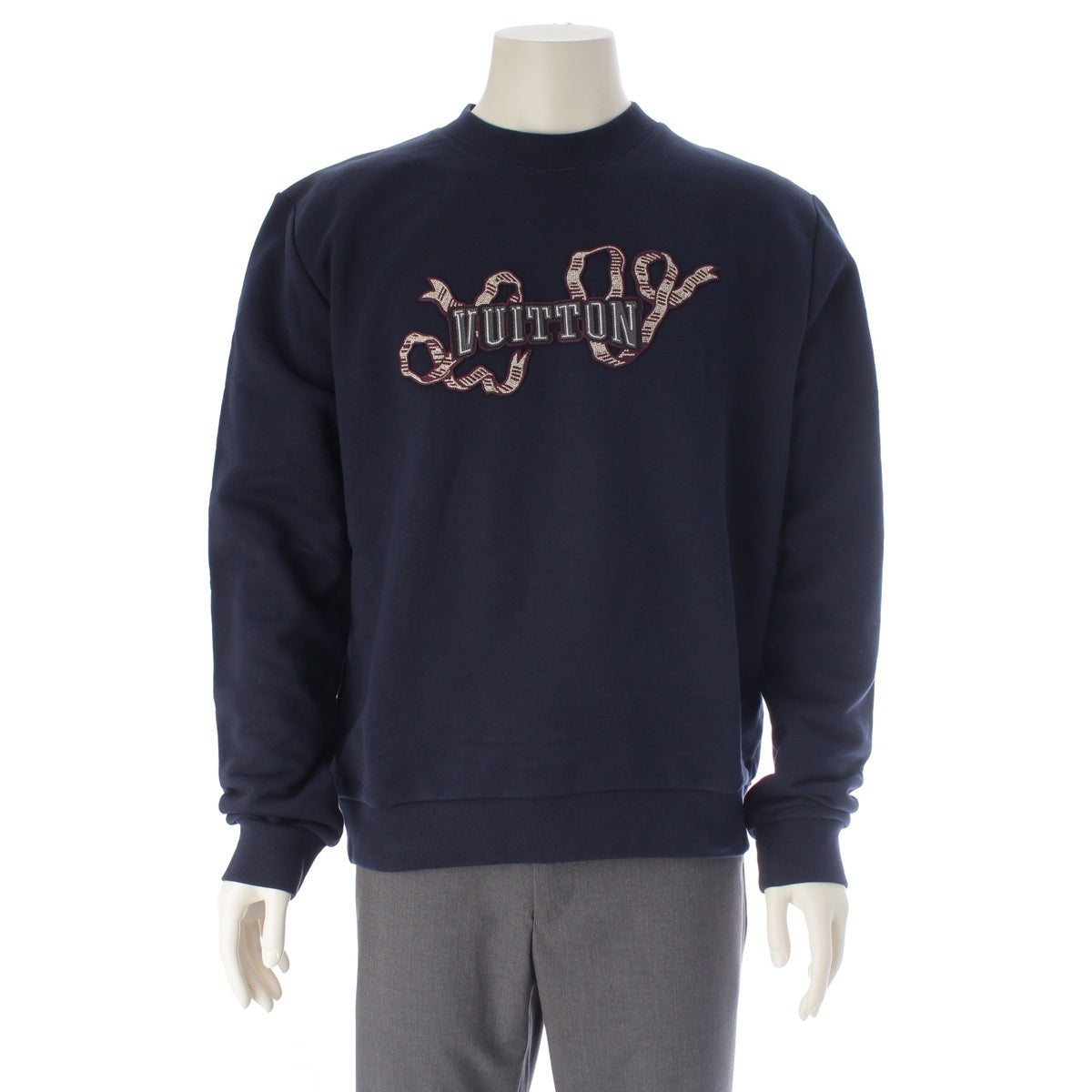 LOUIS VUITTON cotton Logo motif embroidered long-sleeved sweatshirt sweat Navy XL