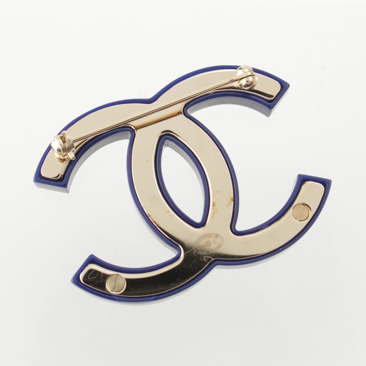 CHANEL COCO Mark rhinestone Brooch Accessories Navy