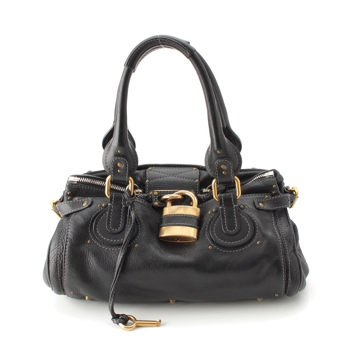 Chloe Paddington leather Logo Paddington Padlock Handbag 7ESA02-7E422 Black gold