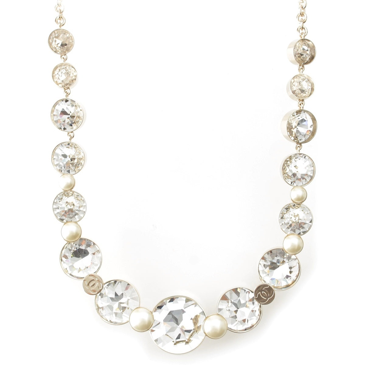 CHANEL Stone COCO Mark Bijou Chain Long Necklace Silver White Gold