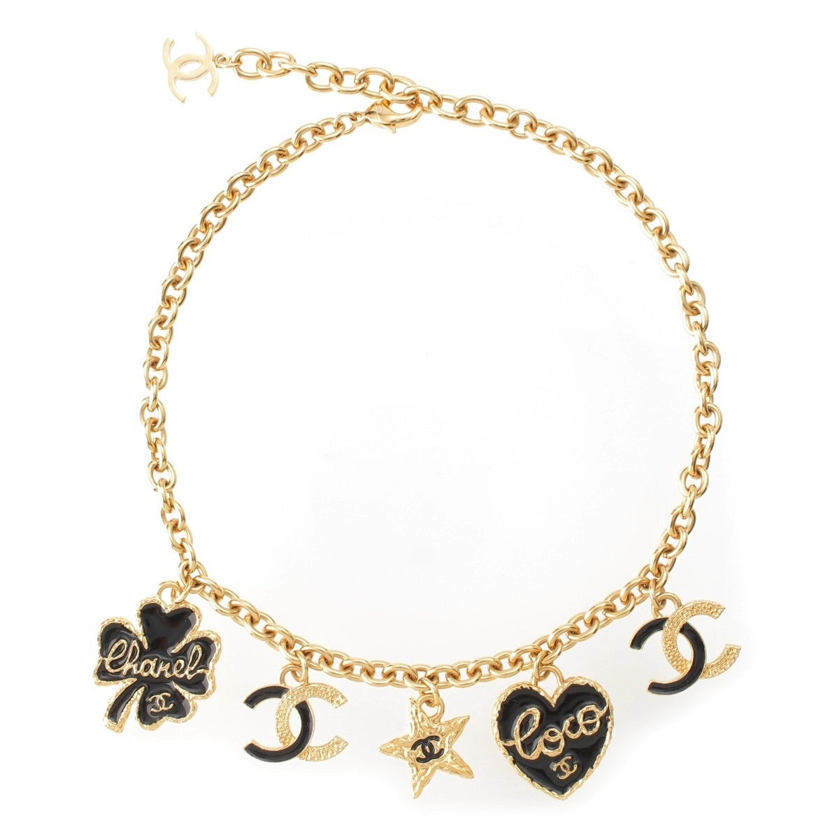 CHANEL Clover COCO Mark Star Heart Motif choker Necklace Gold black