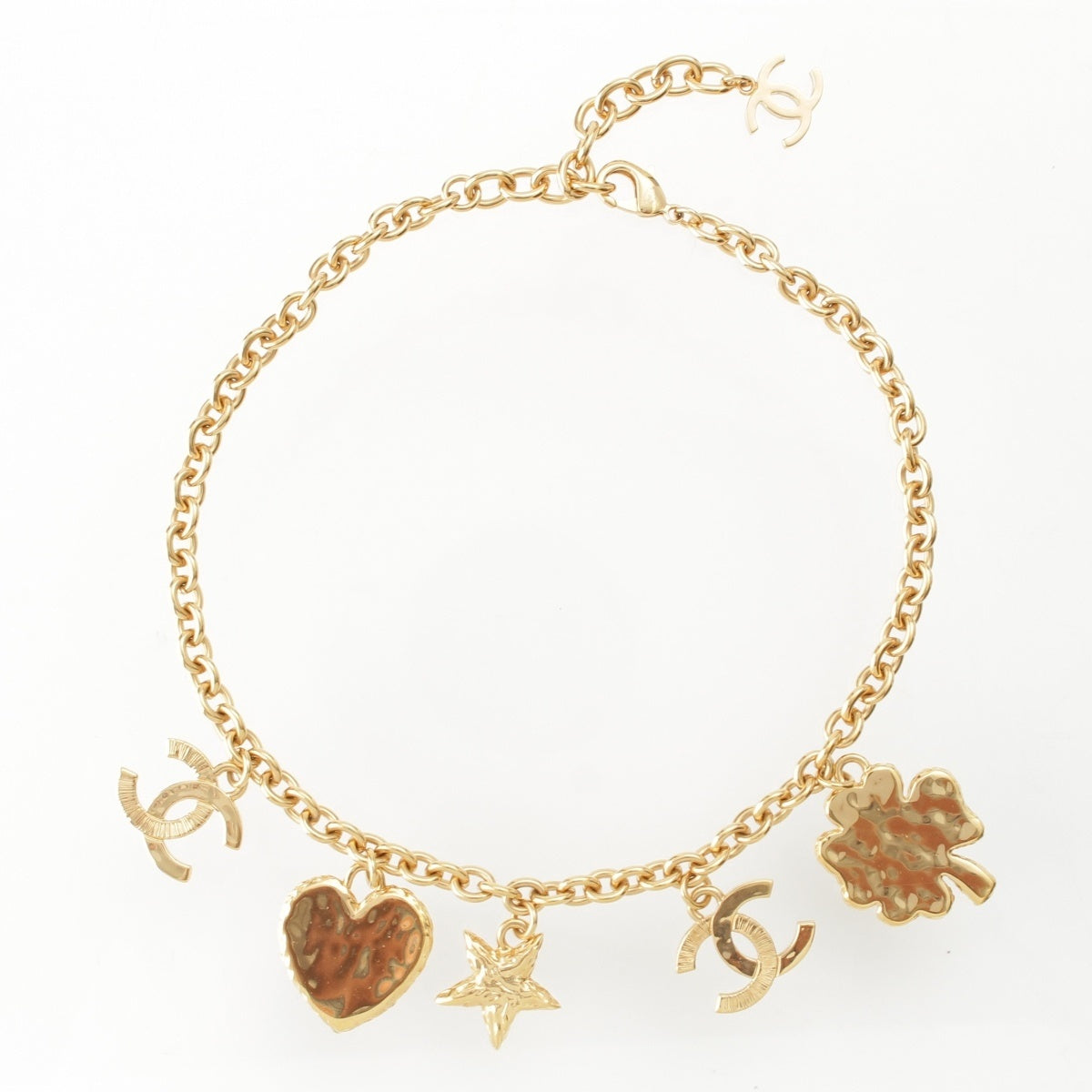 CHANEL Clover COCO Mark Star Heart Motif choker Necklace Gold black