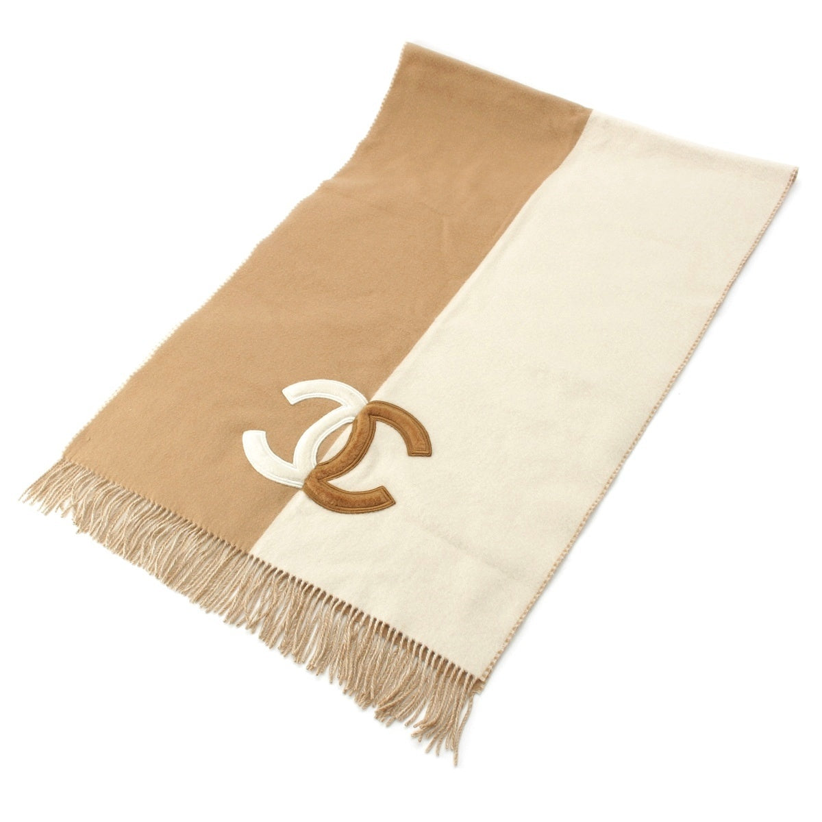 CHANEL cashmere Coconeig Logo COCO Mark Bicolor Large Size Stall blanket AK9K5J02 Brown beige