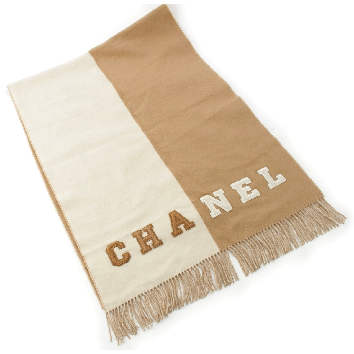 CHANEL cashmere Coconeig Logo COCO Mark Bicolor Large Size Stall blanket AK9K5J02 Brown beige